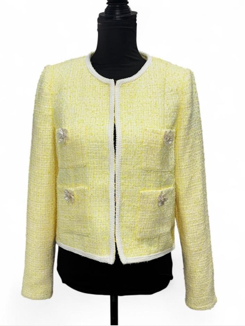 Lilly Pulitzer Pale Yellow Tweed Cropped Blazer with White Trim